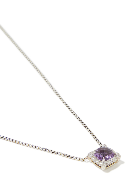 Petite Chatelaine® Pavé Bezel Pendant Necklace with Blue Topaz and Diamonds